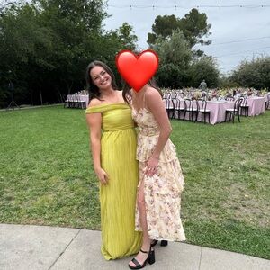 Lulu's Chartreuse One-Shoulder Asymmetrical Pleated Gown